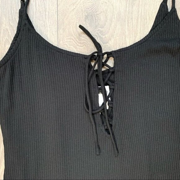 Revolve Privacy Please Terry Mini Dress Lace Up Ribbed knit Black Size Medium - Picture 9 of 16